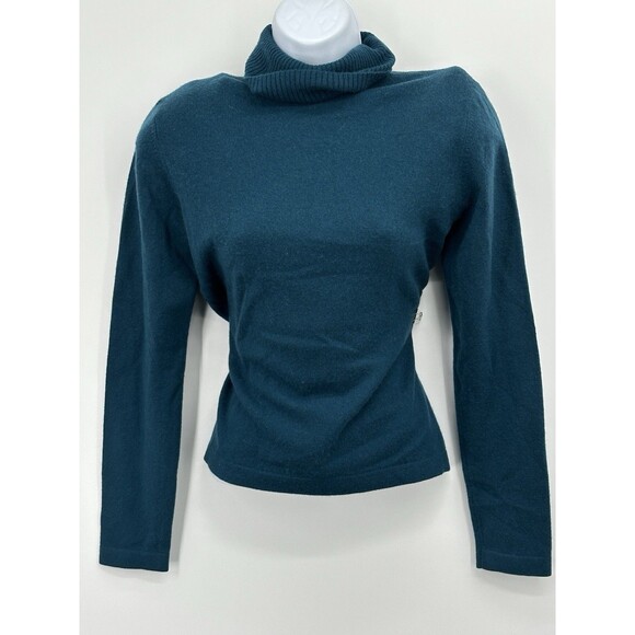 Women’s Lord & Taylor Teal Two Ply Cashmere Turtleneck Sweater Size S Minimalist - Picture 1 of 10